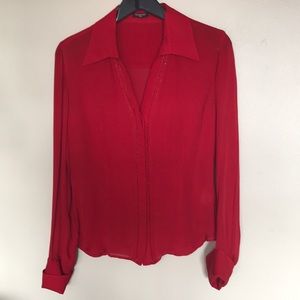 Massimo Dutti RED 100 % silk button down blouse